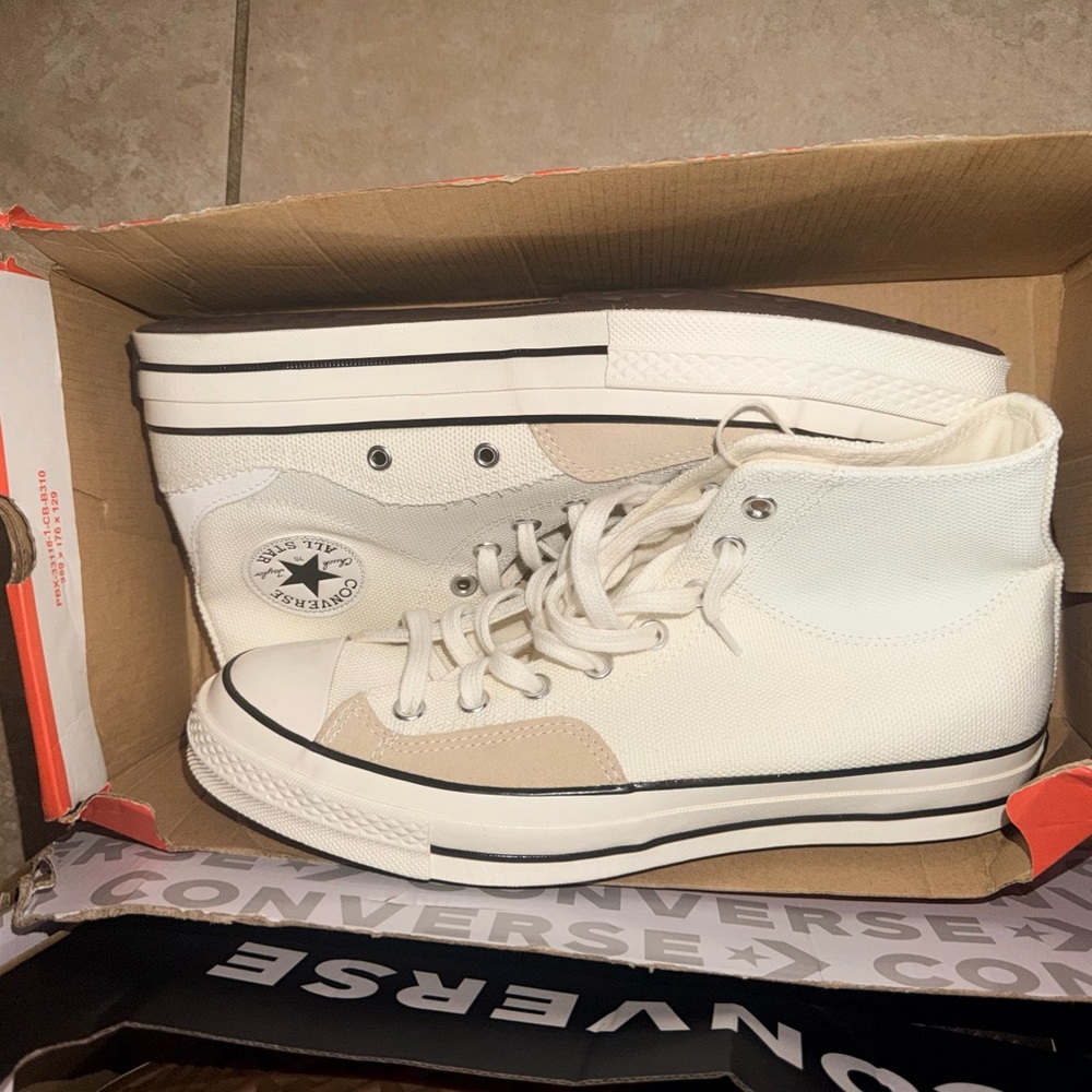 Converse High Top Sneakers in White and Tan